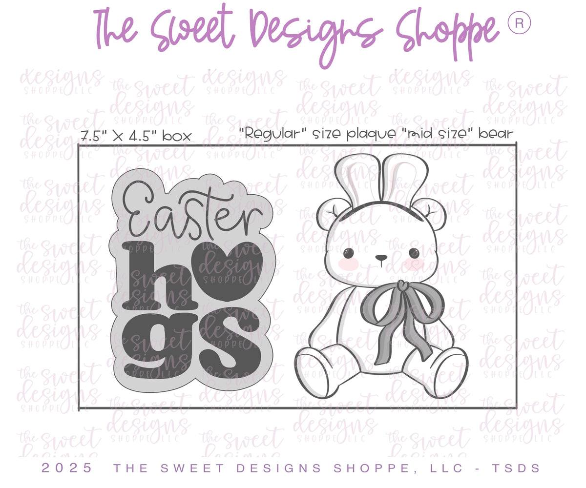 Cookie Cutters - Teddy Bear with Bunny Ears & Easter hugs Plaque Set - Set of 2 - Cookie Cutters - The Sweet Designs Shoppe - TSDS - - ALL,Animal,Animals,Cookie Cutter,Easter,Easter / Spring,Promocode,regular sets,set,sets,STL