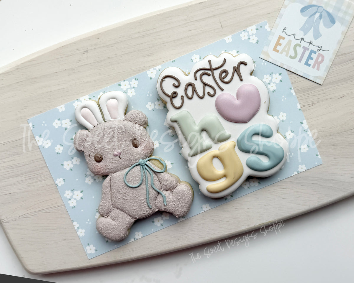 Cookie Cutters - Teddy Bear with Bunny Ears & Easter hugs Plaque Set - Set of 2 - Cookie Cutters - The Sweet Designs Shoppe - TSDS - - ALL,Animal,Animals,Cookie Cutter,Easter,Easter / Spring,Promocode,regular sets,set,sets,STL