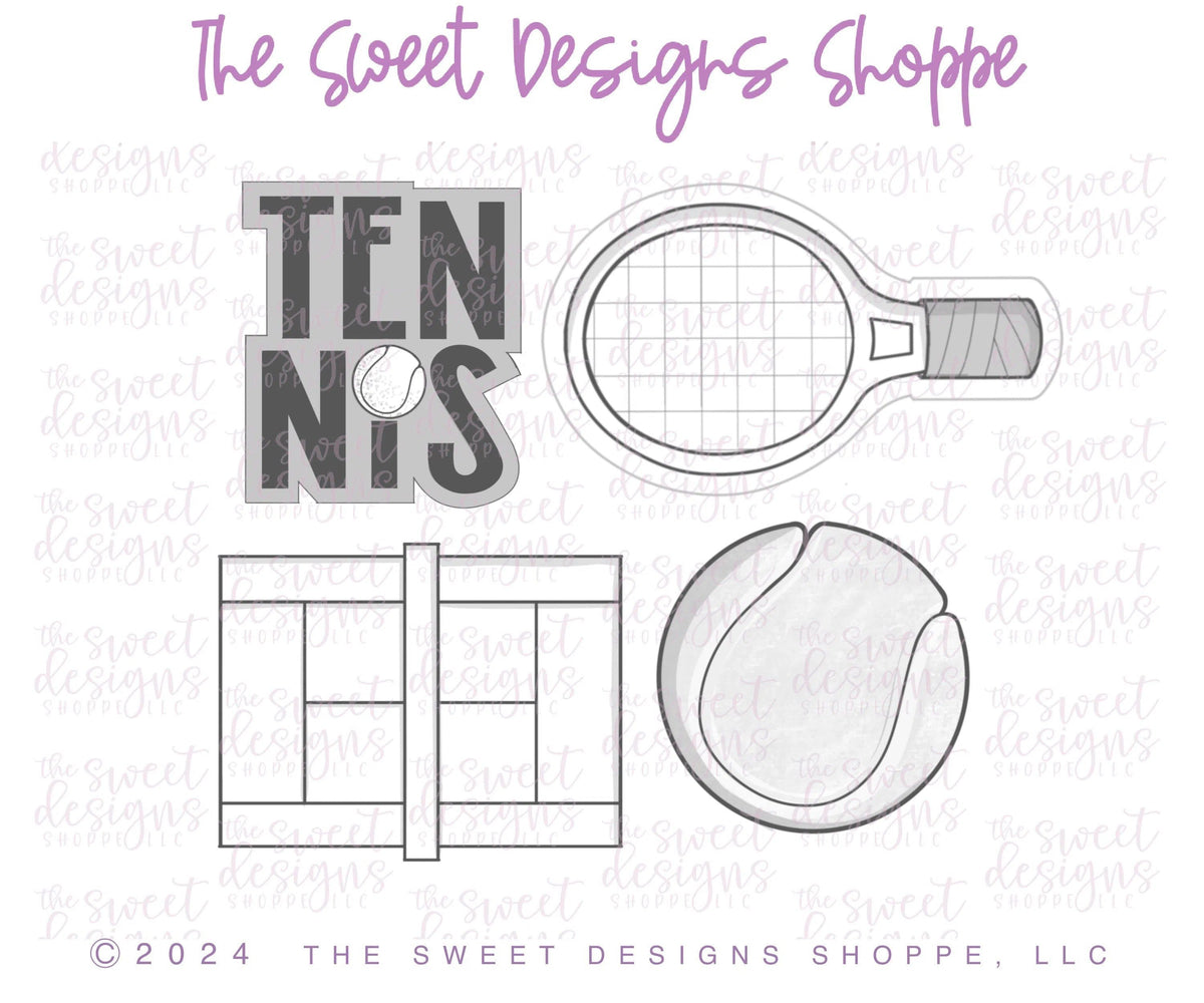 Cookie Cutters - Tennis Cookie Cutters Set - Set of 4 Cookie Cutters - The Sweet Designs Shoppe - TSDS - - ALL,Cookie Cutter,dad,Father,Fathers Day,grandfather,Mama,Mini Sets,MOM,mother,Mothers Day,pickle ball,pickleball,Promocode,regular sets,set,sport,sports