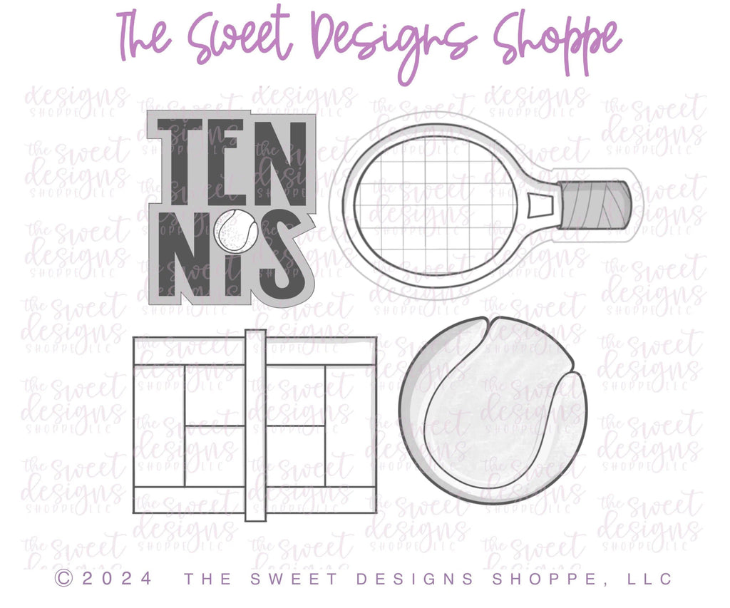 Cookie Cutters - Tennis Cookie Cutters Set - Set of 4 Cookie Cutters - The Sweet Designs Shoppe - TSDS - - ALL,Cookie Cutter,dad,Father,Fathers Day,grandfather,Mama,Mini Sets,MOM,mother,Mothers Day,Promocode,regular sets,set,sport,sports