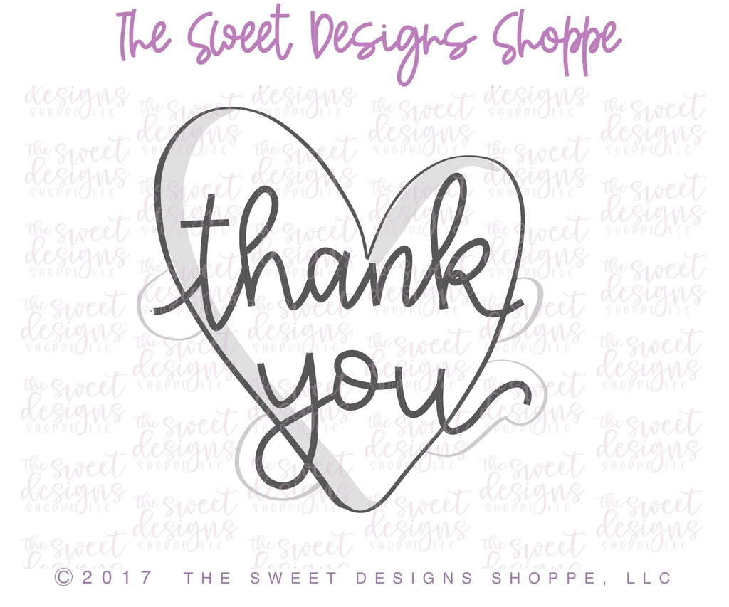 Cookie Cutters - Thank You Heart v2- Cookie Cutter - Sweet Designs Shoppe - - ALL, Cookie Cutter, Heart, lettering, Love, Plaque, Promocode, Thank You, Valentines, Wedding