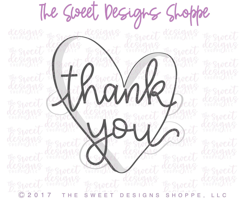 Cookie Cutters - Thank You Heart v2- Cookie Cutter - The Sweet Designs Shoppe - - ALL, Cookie Cutter, Heart, lettering, Love, Plaque, Promocode, Thank You, Valentines, Wedding