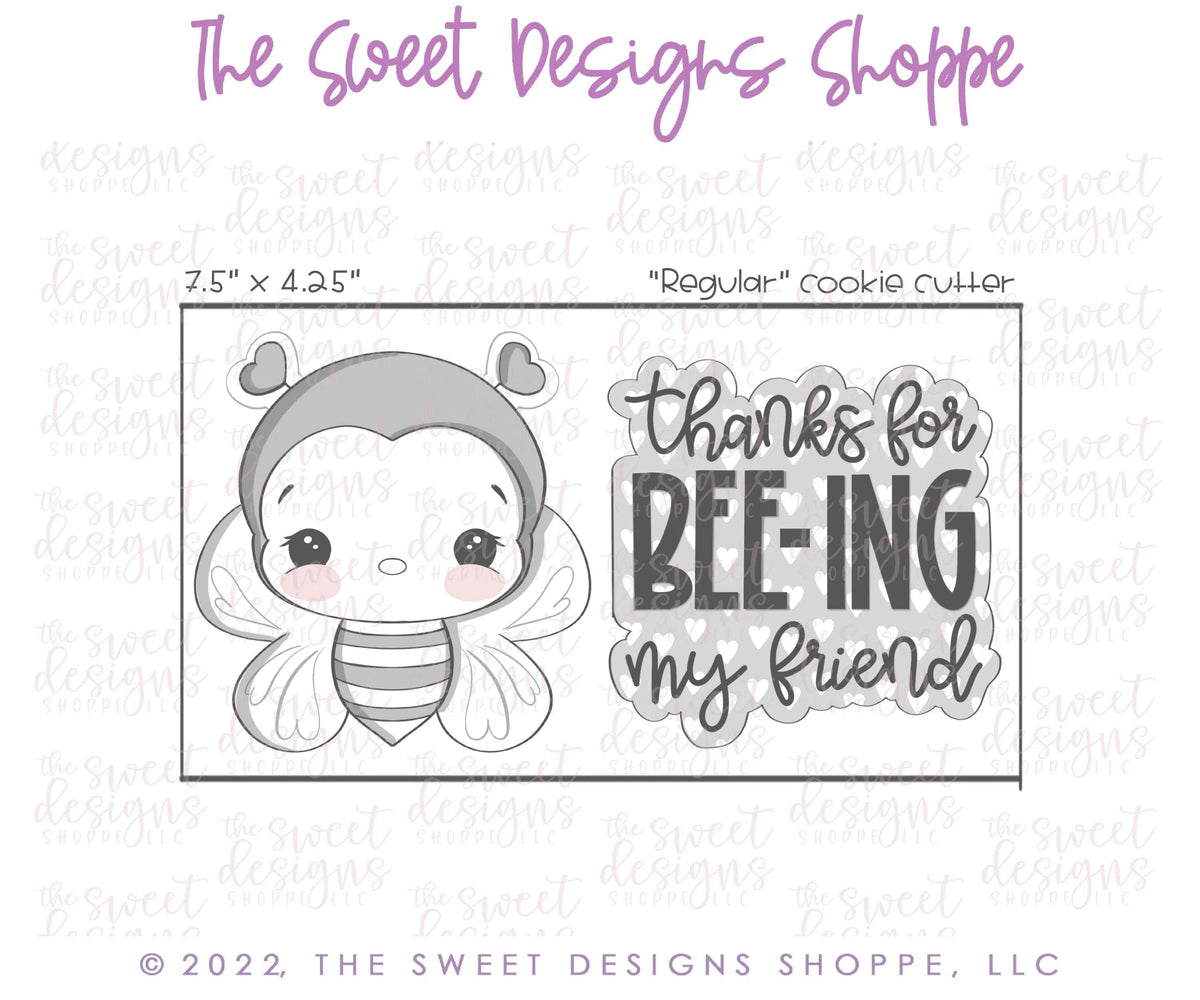 Cookie Cutters - Thanks for Bee-ing by Friend Cookie Cutters Set - 2 Piece Set - Cookie Cutters - The Sweet Designs Shoppe - TSDS - - ALL,Animal,Animals,Animals and Insects,Cookie Cutter,Lady Milk Stache,Lady MilkStache,LadyMilkStache,Mini Set,Mini Sets,Promocode,regular sets,set,sets,STL,valentines