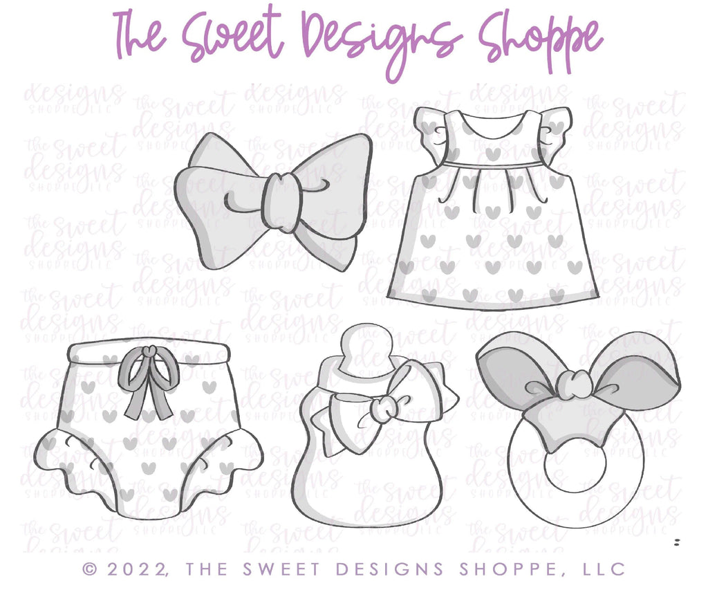 Cookie Cutters - The Frosted Cookiery "Baby" Class - Cookie Cutters Set Only - Set of 5 Cookie Cutters - Class not included. Online Class coming soon. - The Sweet Designs Shoppe - Set of 5 - Regular Size (4" Longest side) - ALL, Baby, Baby / Kids, Baby Bib, baby girl, baby shower, Baby Swaddle, baby toys, class, Cookie Cutter, online, online class, Promocode, set, sets, The Frosted Cookiery