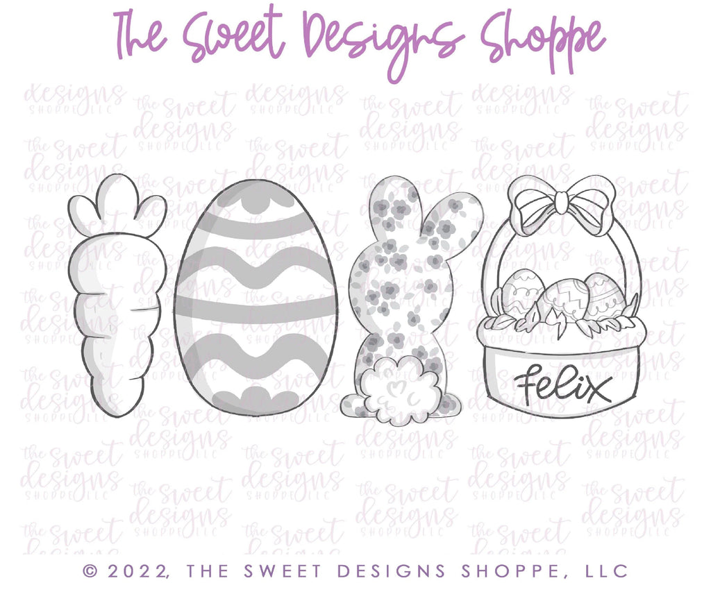 Cookie Cutters - The Frosted Cookiery "Easter" Class - Cookie Cutters Set Only - Set of 4 Cookie Cutters - Class not included. Online Class. - Sweet Designs Shoppe - Set of 4 - Regular Size (4" Longest side) - ALL, class, Cookie Cutter, Easter, Easter / Spring, online, online class, Promocode, set, sets, The Frosted Cookiery