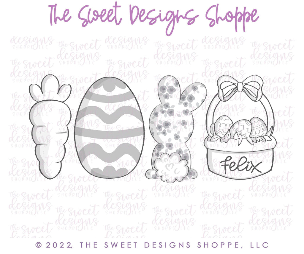 Cookie Cutters - The Frosted Cookiery "Easter" Class - Cookie Cutters Set Only - Set of 4 Cookie Cutters - Class not included. Online Class. - The Sweet Designs Shoppe - Set of 4 - Regular Size (4" Longest side) - ALL, class, Cookie Cutter, Easter, Easter / Spring, online, online class, Promocode, set, sets, The Frosted Cookiery