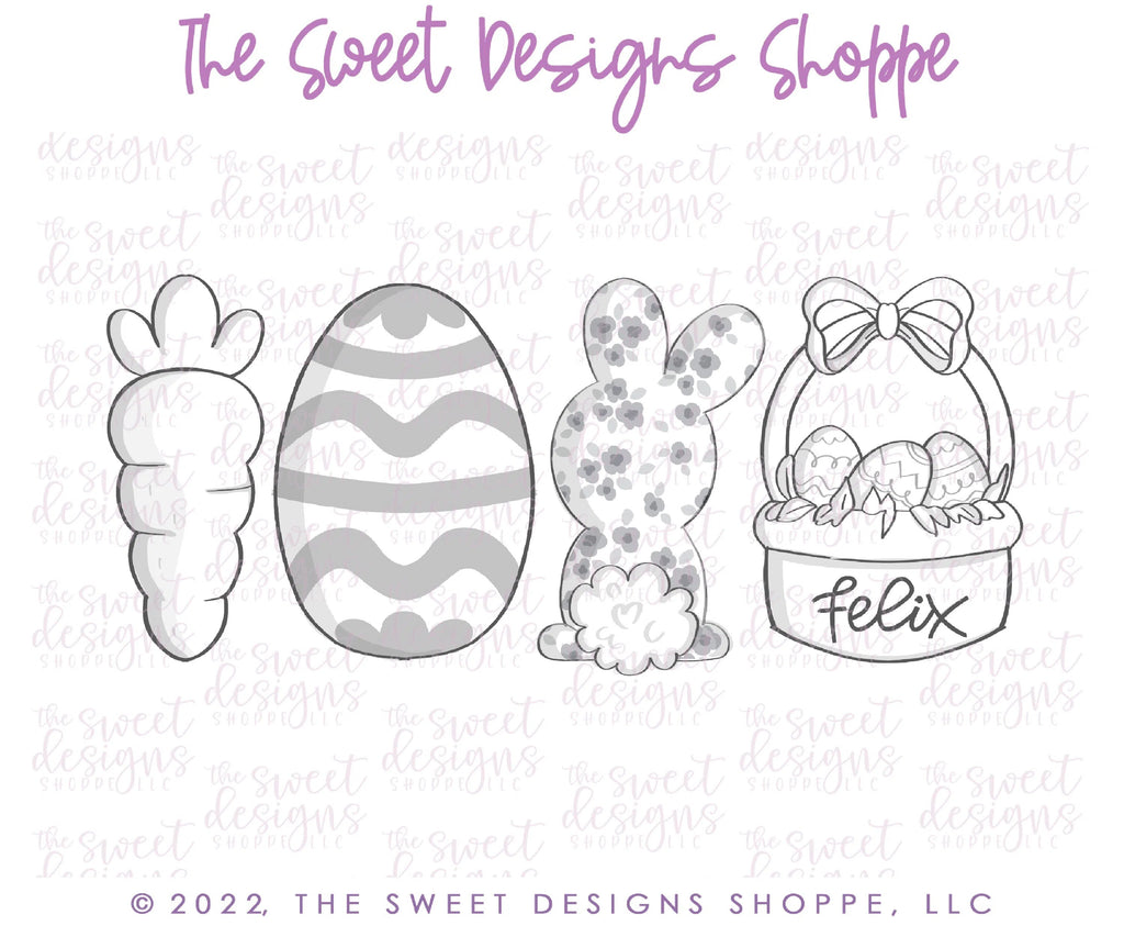 Cookie Cutters - The Frosted Cookiery "Easter" Online Class - Cookie Cutters Set Only - Set of 4 Cookie Cutters - Class not included. Online Class. - Sweet Designs Shoppe - Set of 4 - Regular Size (4" Longest side) - ALL, class, Cookie Cutter, Easter, Easter / Spring, online, online class, Promocode, set, sets, The Frosted Cookiery