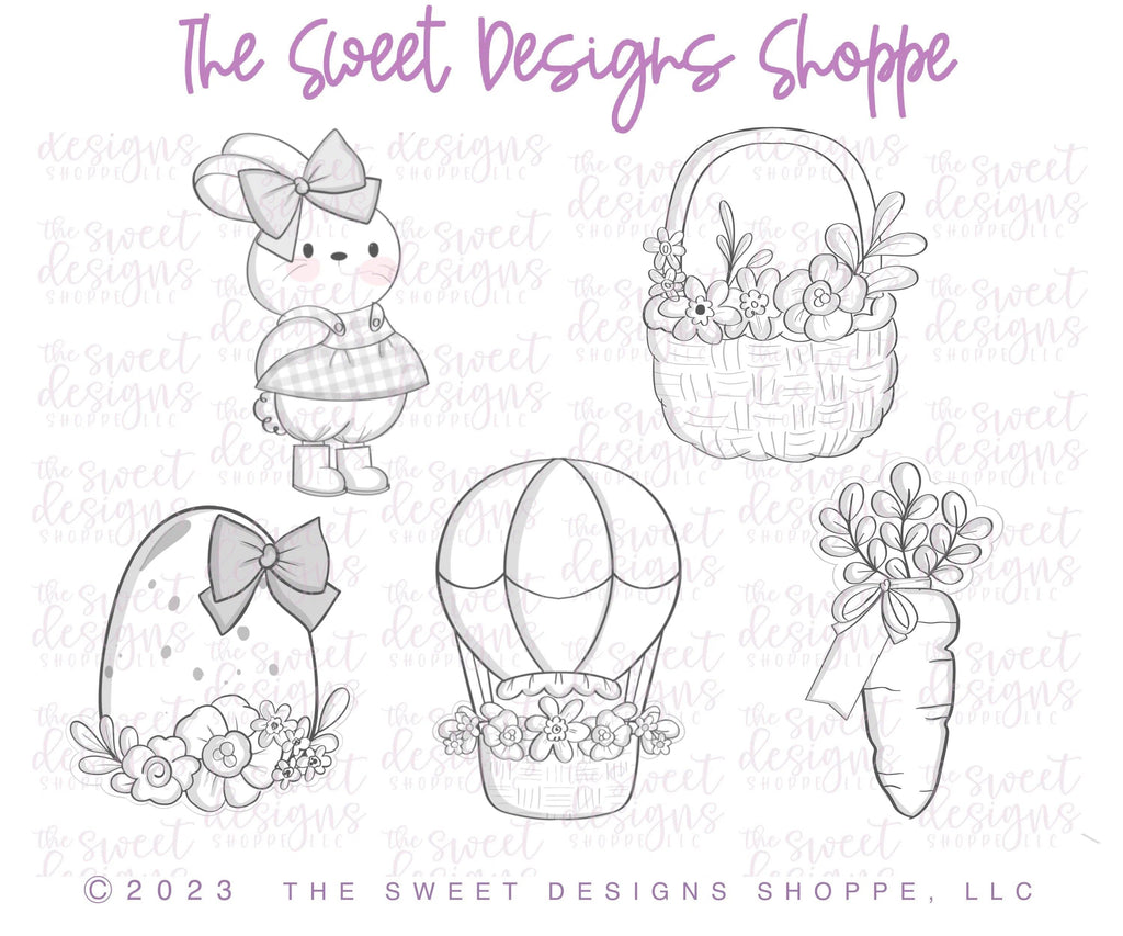 Cookie Cutters - The Frosted Cookiery "Mrs. Bunny's garden" Class Set - Cookie Cutters Set Only - Set of 5 Cookie Cutters - Online Class not included. - The Sweet Designs Shoppe - TSDS - - ALL,Animal,Animals,Animals and Insects,class,Cookie Cutter,Easter,Easter / Spring,online,online class,Promocode,set,sets,The Frosted Cookiery