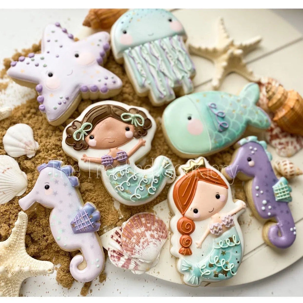 Cookie Cutters - The Frosted Cookiery "Under the Sea" Class - Cookie Cutters Set Only - Set of 6 Cookie Cutters - Class not included - Sweet Designs Shoppe - Set of 6 - Regular Size (4-1/4" Longest side) - ALL, class, Cookie Cutter, mermaid, online, online class, Promocode, sea, set, sets, Summer, The Frosted Cookiery, under the sea