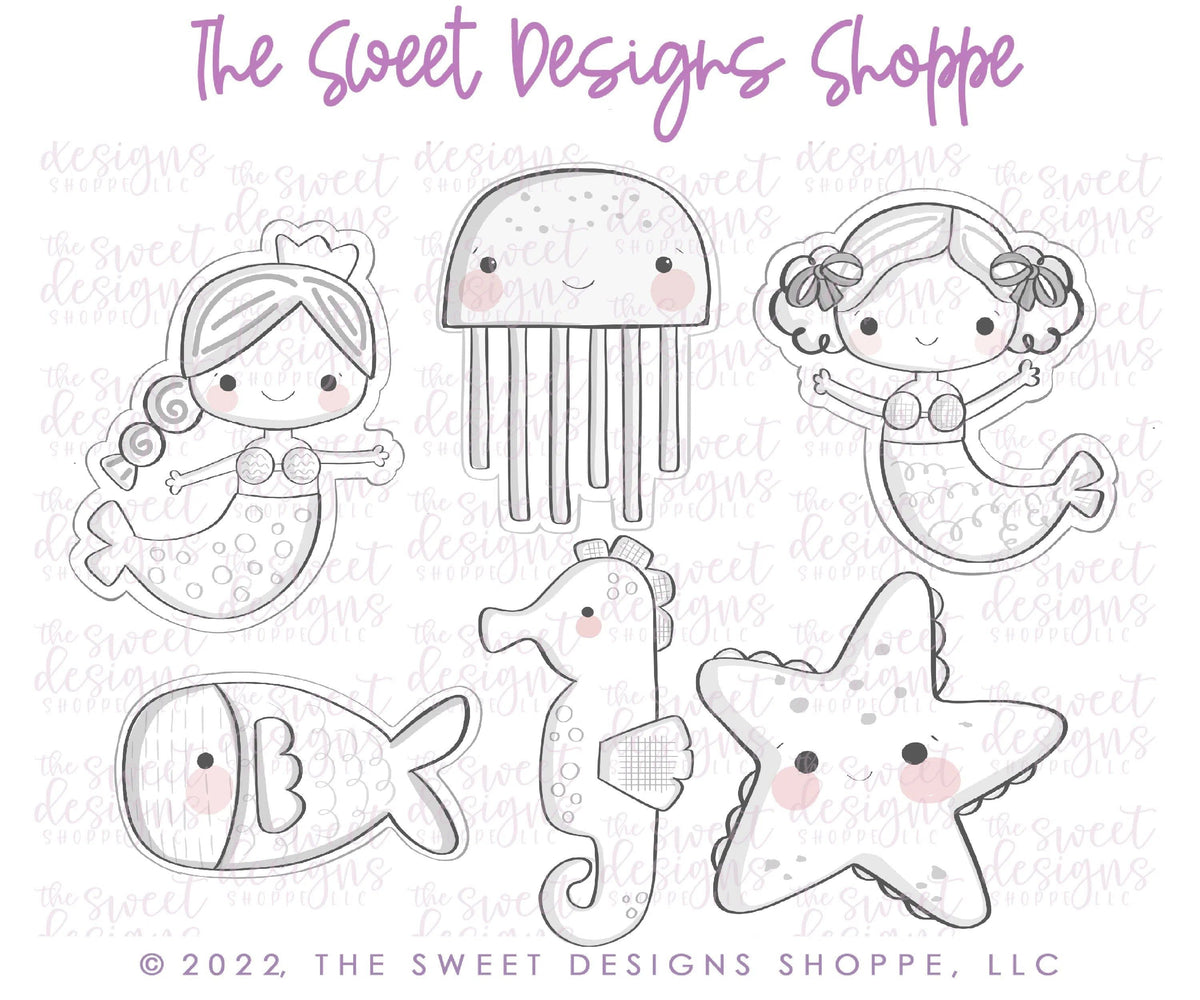 Cookie Cutters - The Frosted Cookiery "Under the Sea" Class - Cookie Cutters Set Only - Set of 6 Cookie Cutters - Class not included - The Sweet Designs Shoppe - TSDS - - ALL,class,Cookie Cutter,mermaid,online,online class,Promocode,sea,set,sets,Summer,The Frosted Cookiery,under the sea