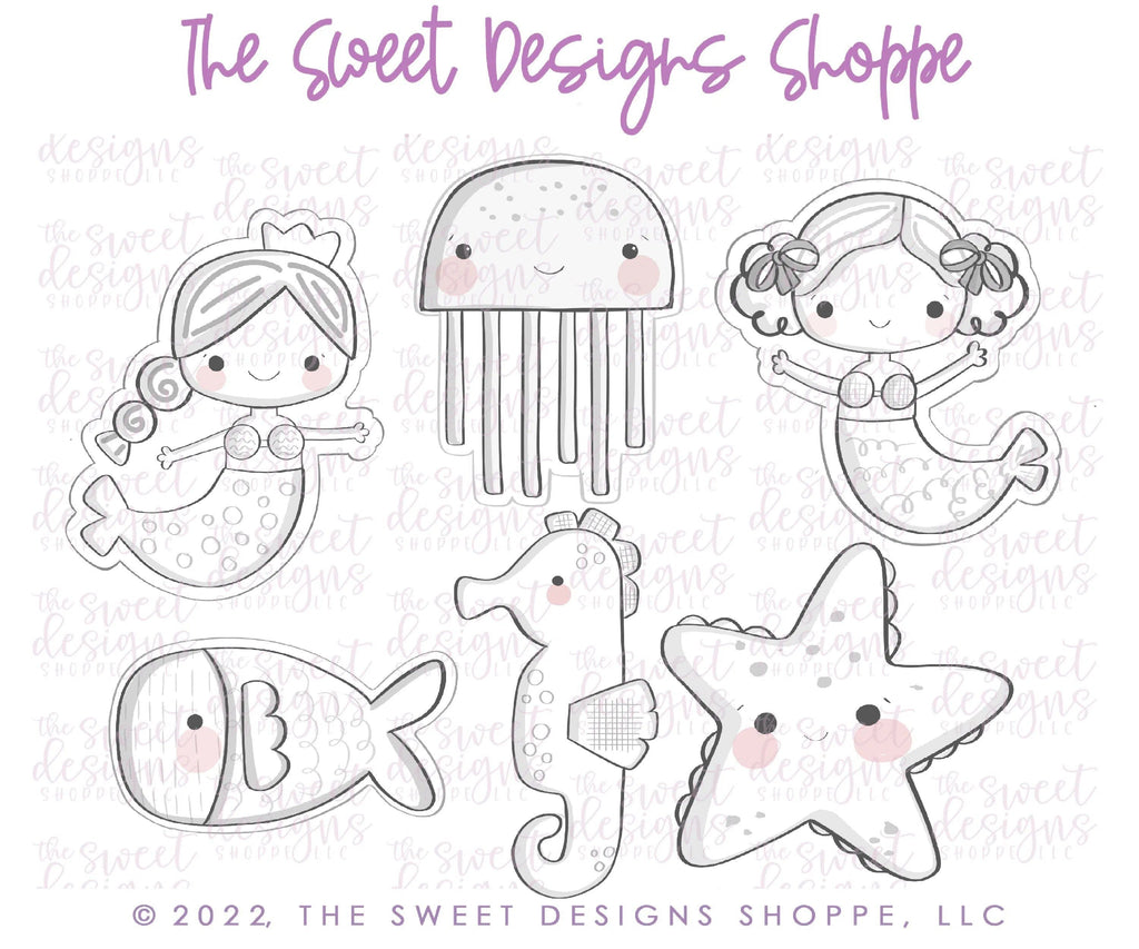 Cookie Cutters - The Frosted Cookiery "Under the Sea" Class - Cookie Cutters Set Only - Set of 6 Cookie Cutters - Class not included - The Sweet Designs Shoppe - TSDS - - ALL,class,Cookie Cutter,mermaid,online,online class,Promocode,sea,set,sets,Summer,The Frosted Cookiery,under the sea