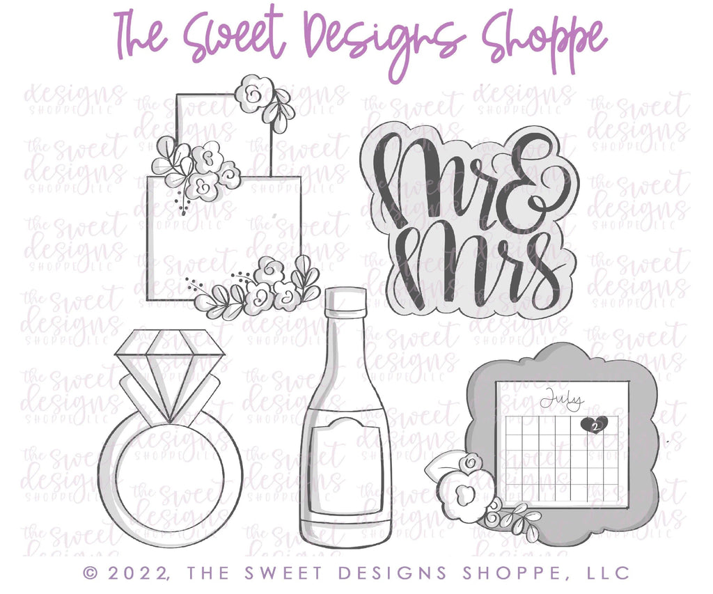 Cookie Cutters - The Frosted Cookiery "Wedding" Class - Cookie Cutters Set Only - Set of 5 Cookie Cutters - Class not included. Online Class coming soon. - The Sweet Designs Shoppe - TSDS - - ALL,class,Cookie Cutter,engagement,love,online,online class,Promocode,set,sets,The Frosted Cookiery,Wedding