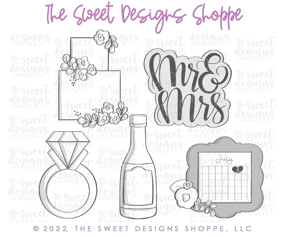 Cookie Cutters - The Frosted Cookiery "Wedding" Class - Cookie Cutters Set Only - Set of 5 Cookie Cutters - Class not included. Online Class coming soon. - The Sweet Designs Shoppe - TSDS - - ALL,class,Cookie Cutter,engagement,love,online,online class,Promocode,set,sets,The Frosted Cookiery,Wedding,Wedding Favors