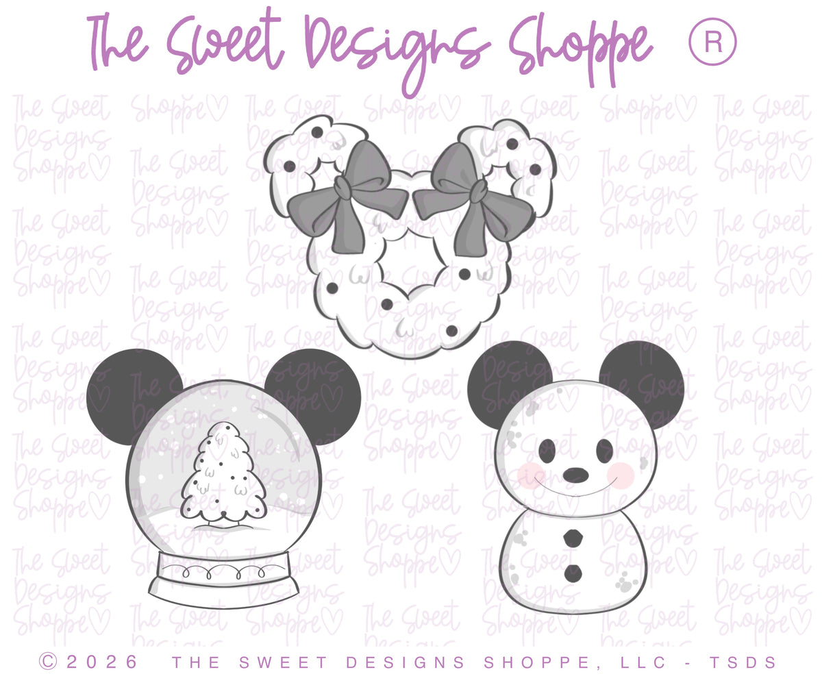 Cookie Cutters - Theme Park Christmas Cookie Cutter Set - Set of 3 - Cookie Cutters - The Sweet Designs Shoppe - TSDS - - ALL,Christmas,Christmas / Winter,Cookie Cutter,mouse,new,Promocode,regular sets,set,Snack Theme park,STL,Theme Park,Theme park Snack