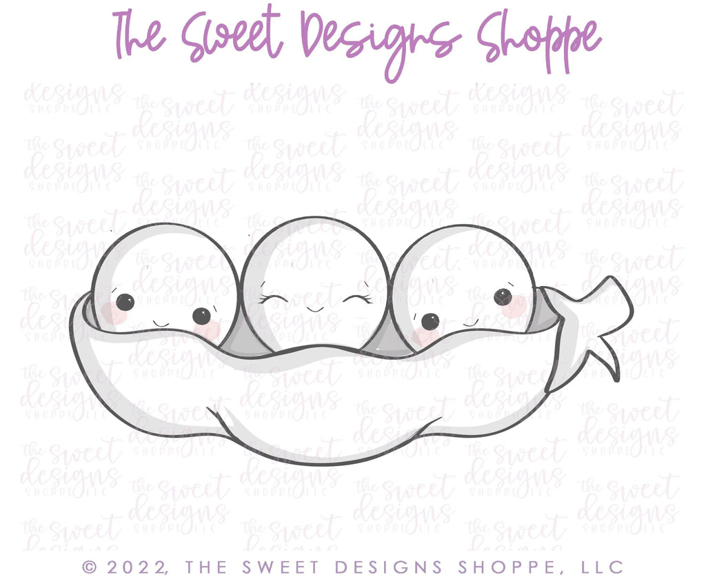 Cookie Cutters - Three Peas in a Pod - Cookie Cutter - The Sweet Designs Shoppe - - ALL, Baby, Cookie Cutter, fruit, fruits, Fruits and Vegetables, Pea, Pea in a Pod, Promocode