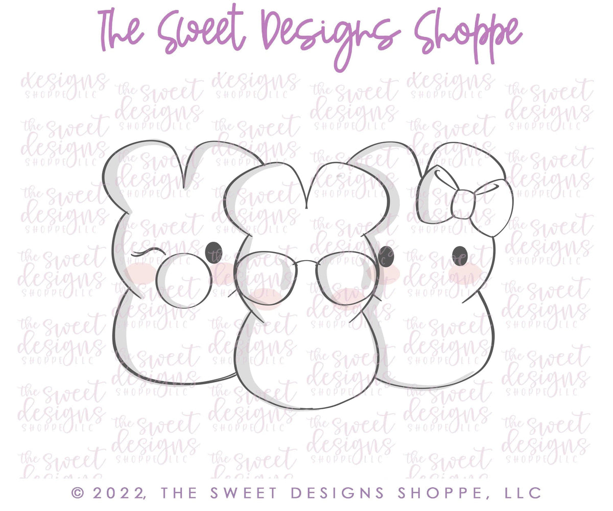 Cookie Cutters - Three Peeps - Cookie Cutter - The Sweet Designs Shoppe - TSDS - - ALL,Animal,Animals,Animals and Insects,Bunny,bunnypeep,Cookie Cutter,Easter,Easter / Spring,Lady Milk Stache,Lady MilkStache,LadyMilkStache,marshamallow,Promocode,STL