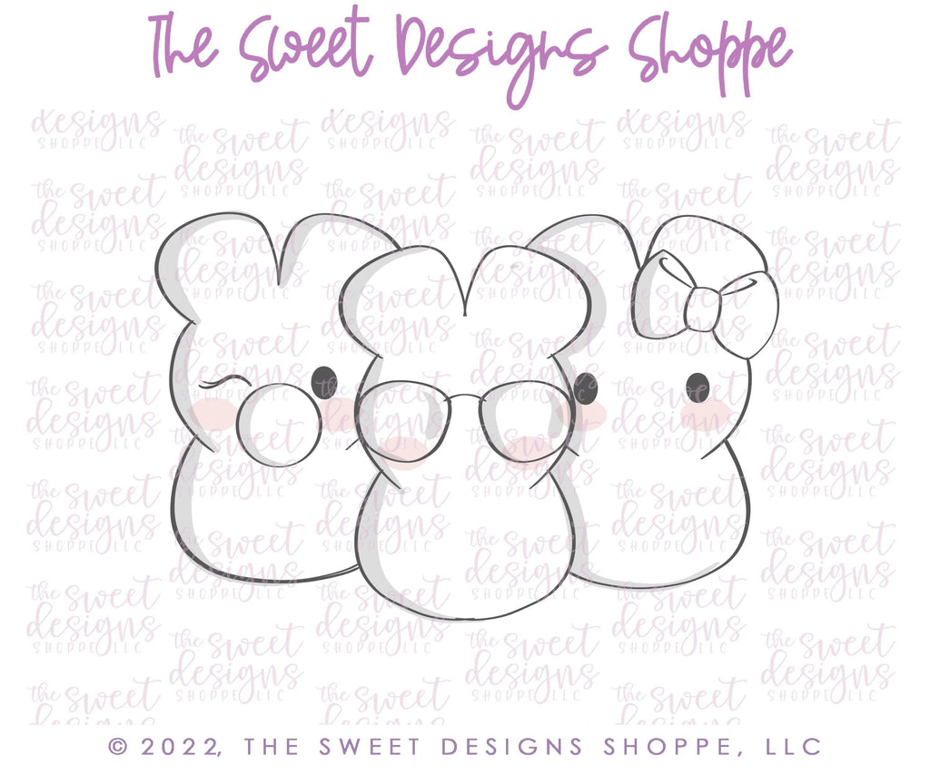 Cookie Cutters - Three Peeps - Cookie Cutter - The Sweet Designs Shoppe - TSDS - - ALL,Animal,Animals,Animals and Insects,Bunny,bunnypeep,Cookie Cutter,Easter,Easter / Spring,Lady Milk Stache,Lady MilkStache,LadyMilkStache,marshamallow,Promocode
