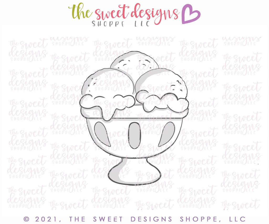 Cookie Cutters - Three Scoop Ice Cream Glass - Cookie Cutter - Sweet Designs Shoppe - - 4th, 4th July, 4th of July, ALL, Birthday, cone, Cookie Cutter, Food, Food and Beverage, Food beverages, icecream, Patriotic, Promocode, summer, Sweet, Sweets, valentines