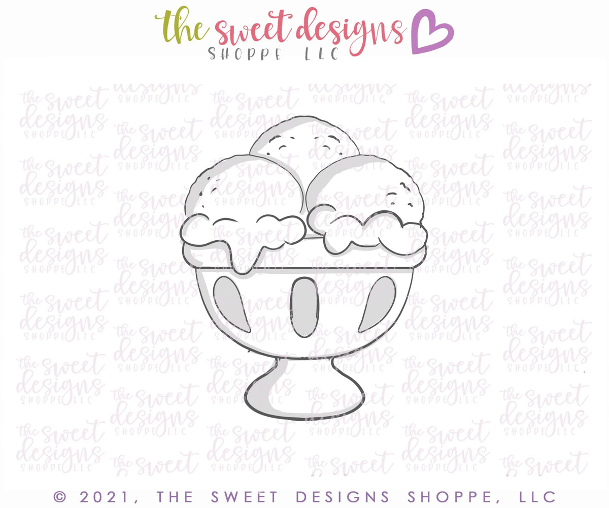 Cookie Cutters - Three Scoop Ice Cream Glass - Cookie Cutter - The Sweet Designs Shoppe - TSDS - - 4th,4th July,4th of July,ALL,Birthday,cone,Cookie Cutter,Food,Food and Beverage,Food beverages,icecream,Patriotic,Patriotric,Promocode,STL,summer,Sweet,Sweets,USA,valentines