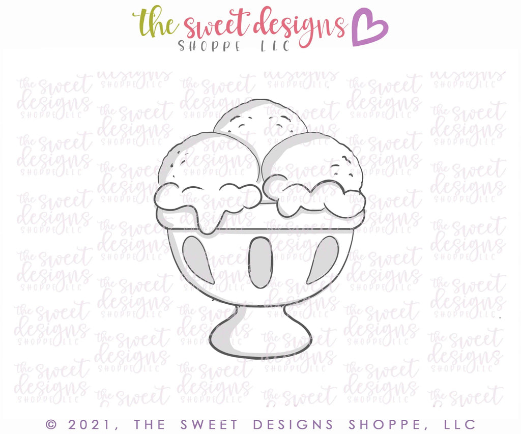 Cookie Cutters - Three Scoop Ice Cream Glass - Cookie Cutter - The Sweet Designs Shoppe - - 4th, 4th July, 4th of July, ALL, Birthday, cone, Cookie Cutter, Food, Food and Beverage, Food beverages, icecream, Patriotic, Promocode, summer, Sweet, Sweets, USA, valentines