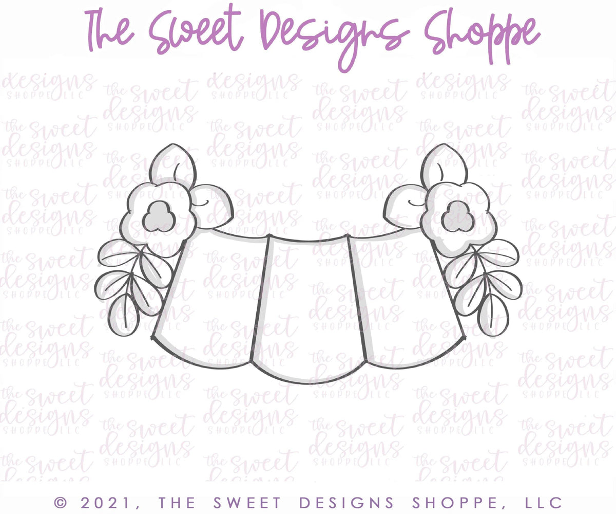 Cookie Cutters - Three Space Floral Bunting - Plaque - Cookie Cutter - The Sweet Designs Shoppe - TSDS - - 4th,4th july,4th of July,ALL,BasicShapes,Birthday,Bunting,Cookie Cutter,Misc,Miscelaneous,Miscellaneous,MOM,Mom Plaque,mother,Mothers Day,patriotic,Patriotric,Plaque,Plaques,PLAQUES HANDLETTERING,Promocode,STL,USA