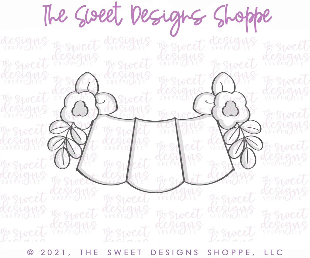 Cookie Cutters - Three Space Floral Bunting - Plaque - Cookie Cutter - The Sweet Designs Shoppe - - 4th, 4th july, 4th of July, ALL, BasicShapes, Birthday, Bunting, Cookie Cutter, Misc, Miscelaneous, Miscellaneous, MOM, Mom Plaque, mother, Mothers Day, patriotic, Plaque, Plaques, PLAQUES HANDLETTERING, Promocode, USA