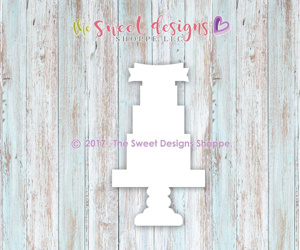 Cookie Cutters - Three Tier Cake in Stand with RIbbon v2 - Cookie Cutter - The Sweet Designs Shoppe - TSDS - - ALL,Baking,beverage,birthday,cake,celebration,Cookie Cutter,Decoration,Food,Food & Beverages,Promocode