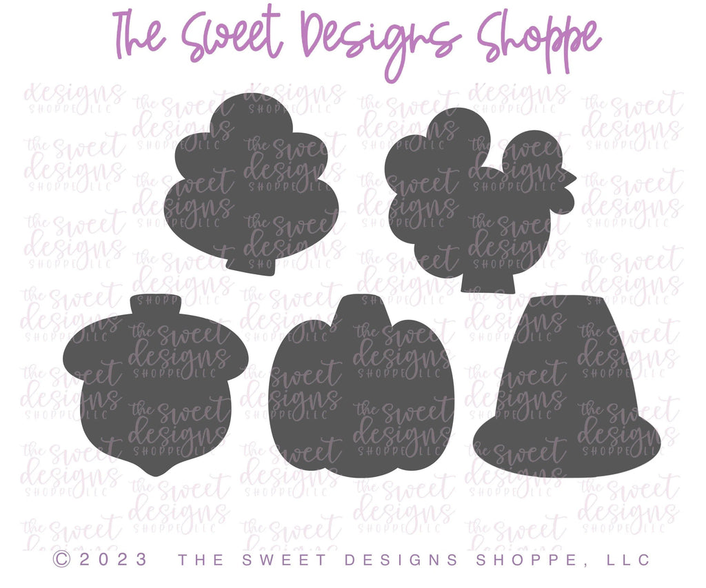 Cookie Cutters - TicTacToe Size - Thanksgiving Set - Cookie Cutters - Set of 5 - The Sweet Designs Shoppe - TSDS - - ALL,Cookie Cutter,Fall / Thanksgiving,Mini Sets,Promocode,regular sets,set,STL,thanksgiving