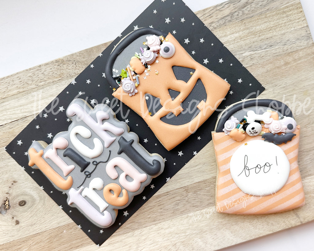 Cookie Cutters - Treat Bag & Trick or Treat Plaque Cookie Cutter Set - Set of 2 - Cookie Cutters - The Sweet Designs Shoppe - TSDS - - ALL,Cookie Cutter,halloween,Halloween set,Halloween Sets,Mini Sets,Plaque,Plaques,PLAQUES HANDLETTERING,Promocode,regular sets,set,STL