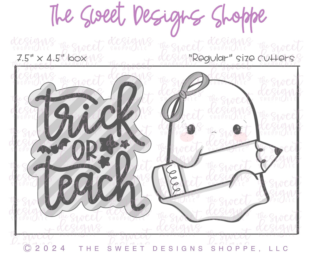 Cookie Cutters - Trick or Teach & Ghost Cookie Cutter Set - Set of 2 - Cookie Cutters - The Sweet Designs Shoppe - - ALL, Cookie Cutter, halloween, Halloween set, Halloween Sets, Mini Sets, new, Plaque, Plaques, PLAQUES HANDLETTERING, Promocode, regular sets, set