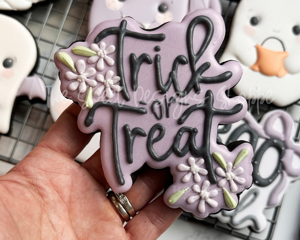 Cookie Cutters - Trick or Treat Daisy Plaque - Cookie Cutter - The Sweet Designs Shoppe - - ALL, Cookie Cutter, CookieCon, halloween, new, Plaque, Plaques, PLAQUES HANDLETTERING, Promocode, STL