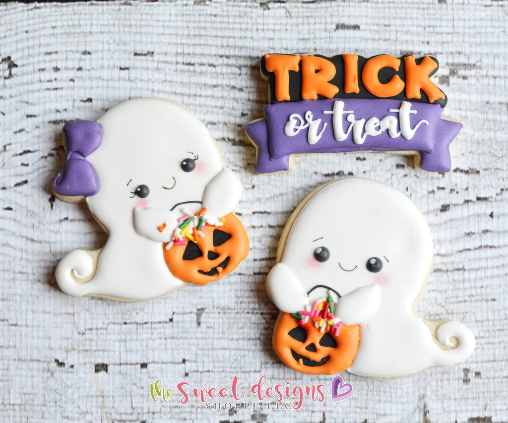 Cookie Cutters - Trick or Treat Ghost - Cookie Cutter - Sweet Designs Shoppe - - ALL, Cookie Cutter, Customize, Fall / Halloween, Ghost, halloween, Promocode, trick or treat