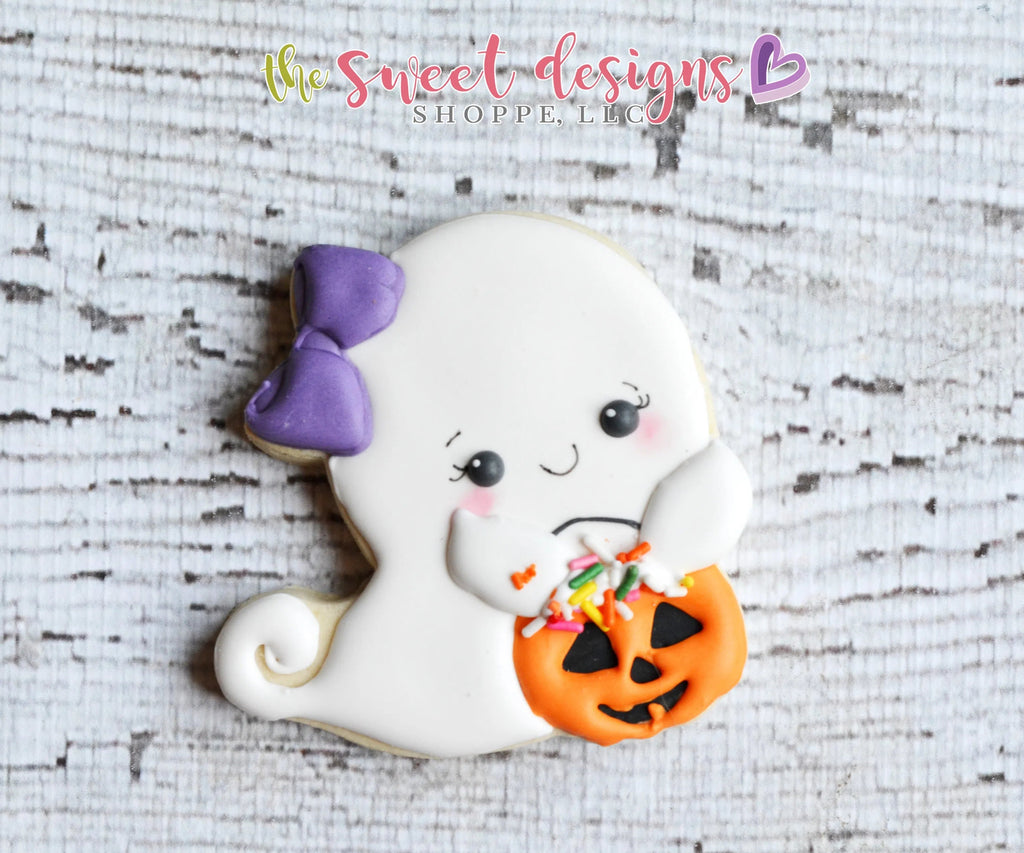 Cookie Cutters - Trick or Treat Girly Ghost v2- Cookie Cutter - Sweet Designs Shoppe - - ALL, Cookie Cutter, Customize, Fall / Halloween, Ghost, halloween, Promocode, trick or treat