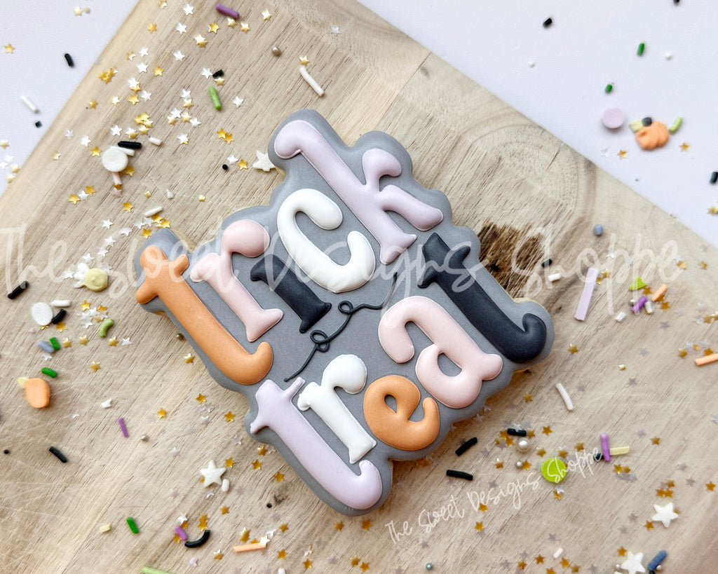 Cookie Cutters - Trick or Treat Modern Retro Plaque - Cookie Cutter - The Sweet Designs Shoppe - TSDS - - ALL,Boo! plaque,Cookie Cutter,halloween,Plaque,Plaques,PLAQUES HANDLETTERING,Promocode,STL,trick or treat,trick or treat modern retro plaque