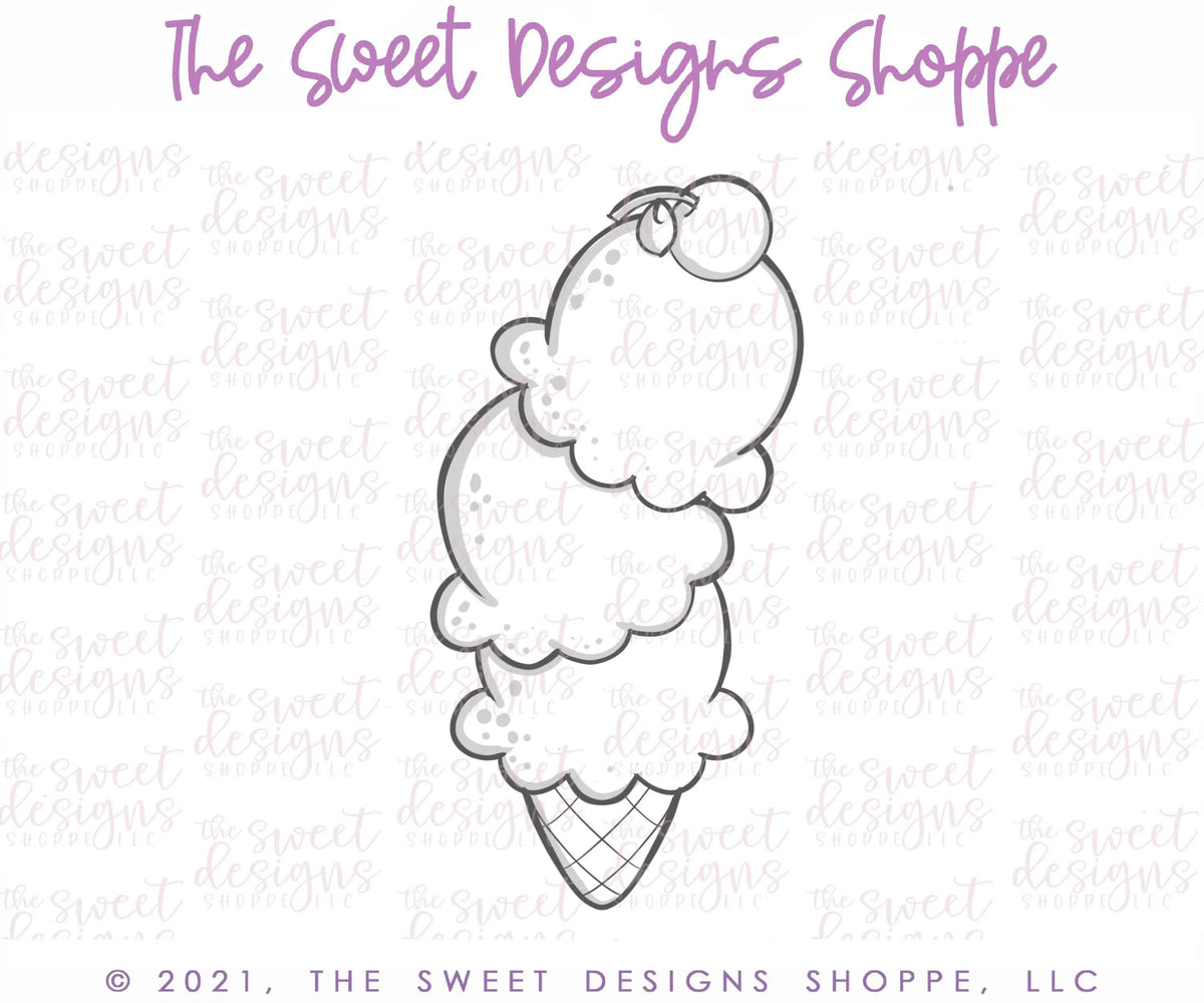 Cookie Cutters - Triple Ice Cream Cone - Cookie Cutter - The Sweet Designs Shoppe - TSDS - - ALL,Birthday,cone,Cookie Cutter,Food,Food and Beverage,Food beverages,icecream,Promocode,STL,summer,Sweet,Sweets,valentines