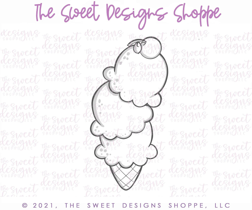 Cookie Cutters - Triple Ice Cream Cone - Cookie Cutter - The Sweet Designs Shoppe - - ALL, Birthday, cone, Cookie Cutter, Food, Food and Beverage, Food beverages, icecream, Promocode, summer, Sweet, Sweets, valentines