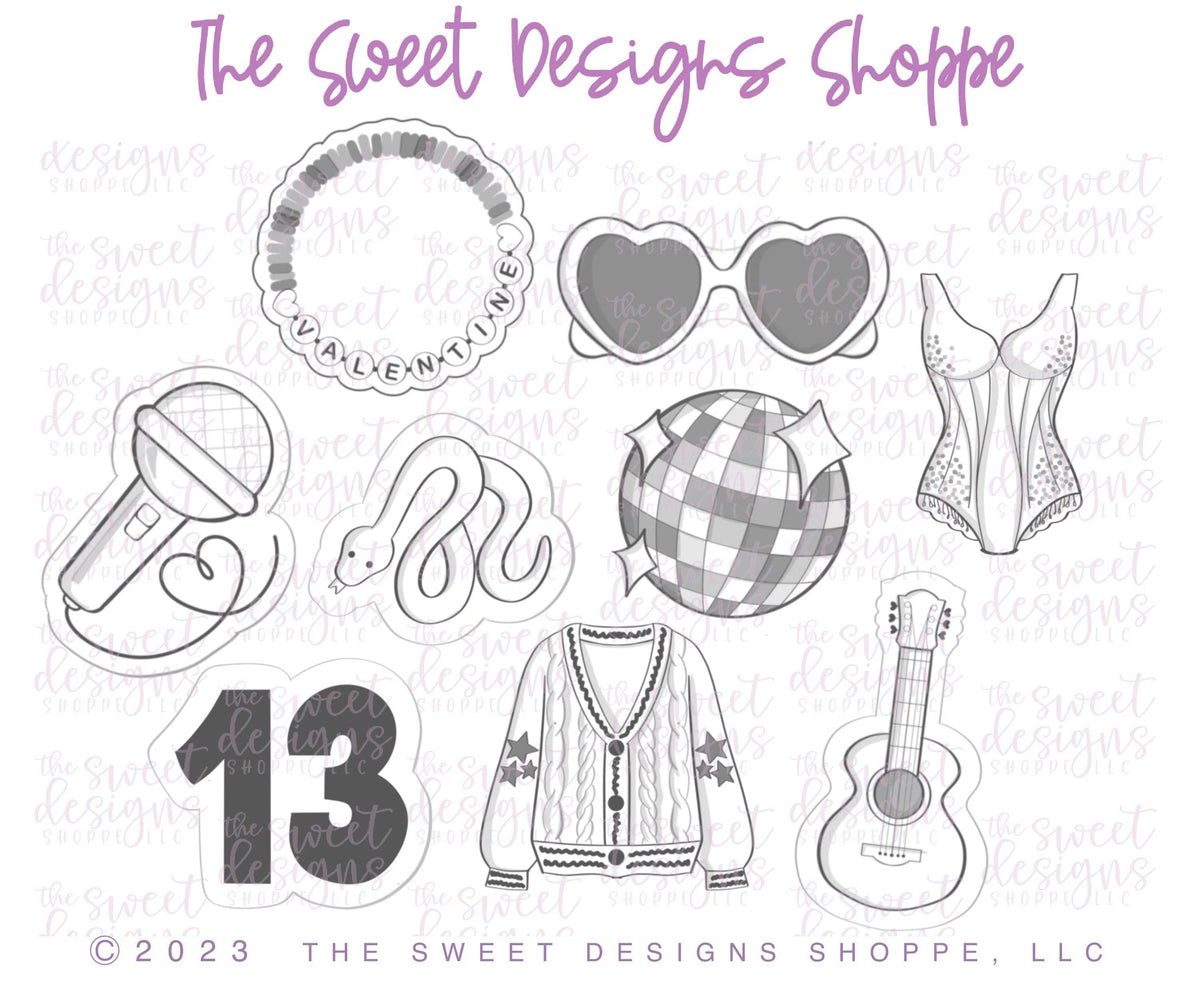 Cookie Cutters - TS Tour Set - Set of 9 - Cookie Cutters - The Sweet Designs Shoppe - TSDS - - ALL,Cookie Cutter,music,Promocode,regular sets,set,STL,Taylor Swift,valentine,valentines