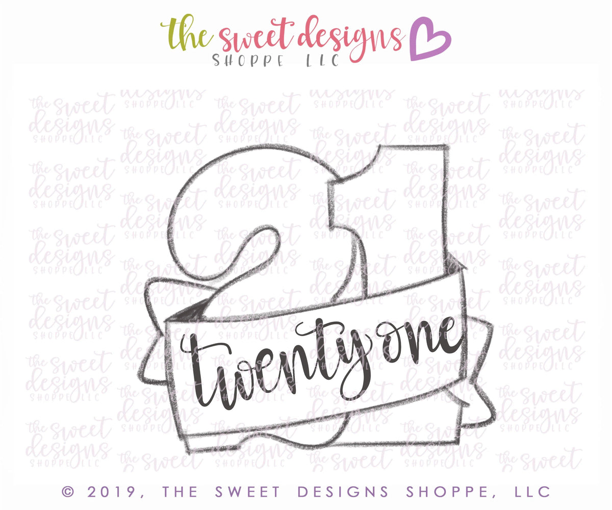 Cookie Cutters - Twenty One with Ribbon - Cookie Cutter - The Sweet Designs Shoppe - TSDS - - 21,Accesories,ALL,Birthday,Cookie Cutter,Fonts,kids,Lettering,letters and numbers,number,Promocode,STL,Twenty One