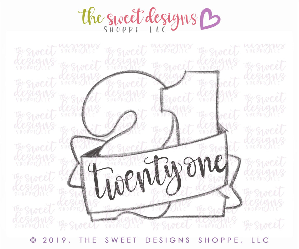 Cookie Cutters - Twenty One with Ribbon - Cookie Cutter - The Sweet Designs Shoppe - - 21, Accesories, ALL, Birthday, Cookie Cutter, Fonts, kids, Lettering, letters and numbers, number, Promocode, Twenty One