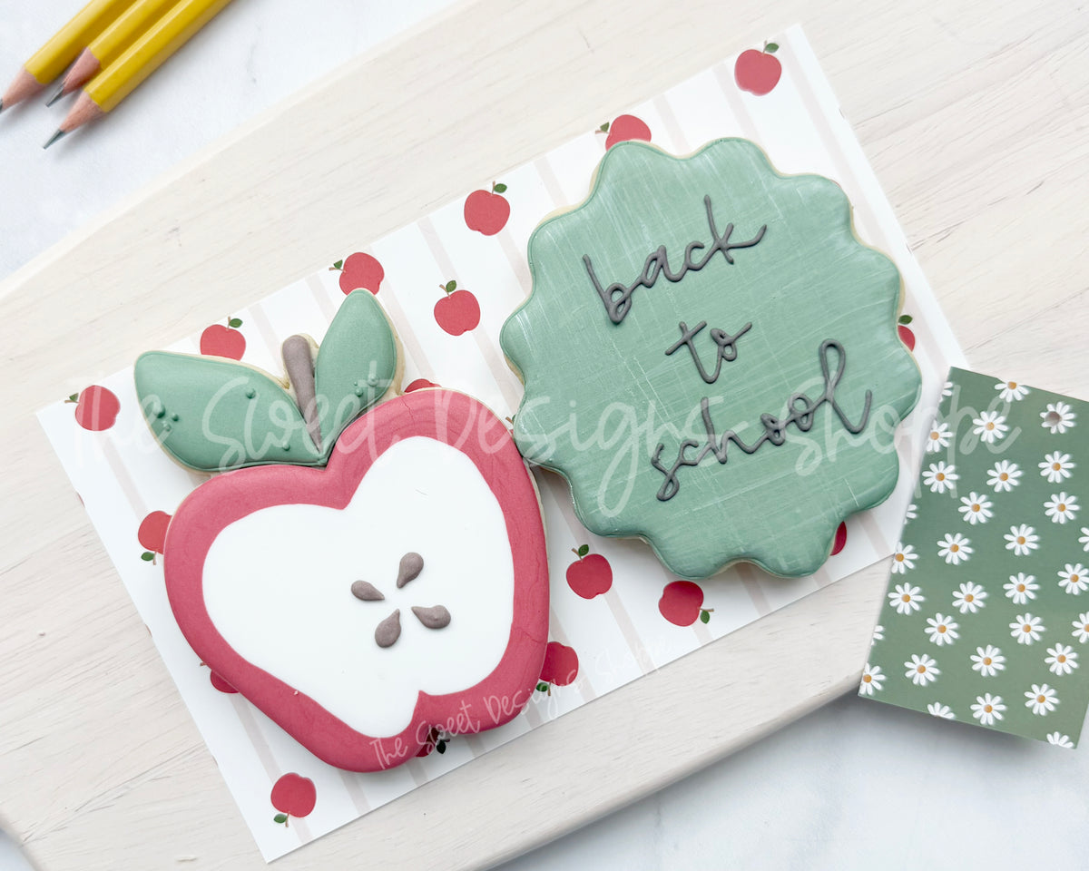 Cookie Cutters - Two Leaf Apple and Plaque Set - Set of 2 - Cookie Cutters - The Sweet Designs Shoppe - TSDS - - ALL,back to school,BTS,Cookie Cutter,Mini Set,Mini Sets,Promocode,regular sets,School,School / Graduation,set,STL,Teacher,Teacher Appreciation