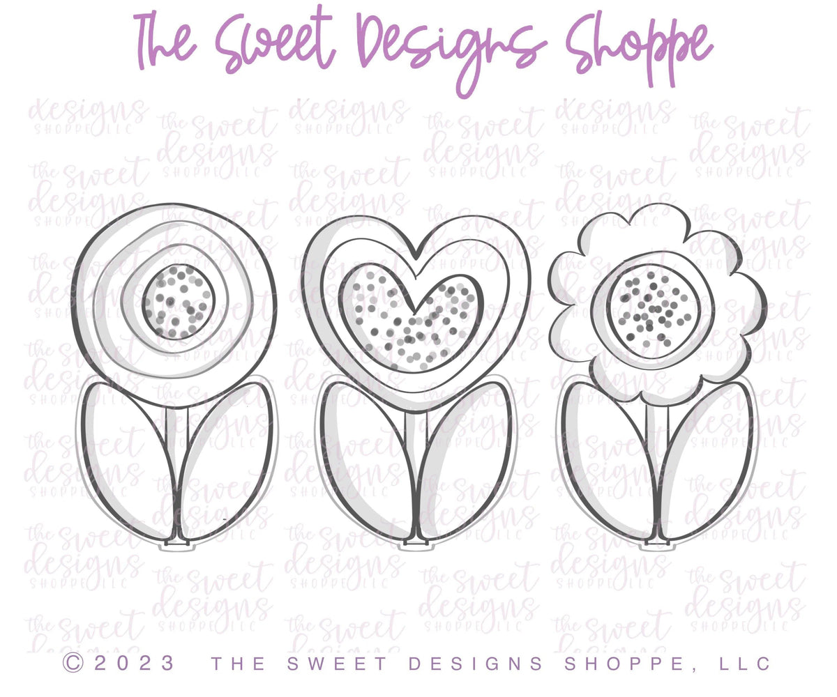 Cookie Cutters - Two Leaves Funky Flowers Set - Set of 3 - Cookie Cutters - The Sweet Designs Shoppe - TSDS - - ALL,Cookie Cutter,Daisy,Flower,Flowers,Leaves and Flowers,Mini Sets,MOM,mother,mothers DAY,Nature,NURSE APPRECIATION,Promocode,regular sets,set,STL,TEACHER APPRECIATION,Trees Leaves and Flowers,valentine,valentines,Valentines couples,Woodlands Leaves and Flowers