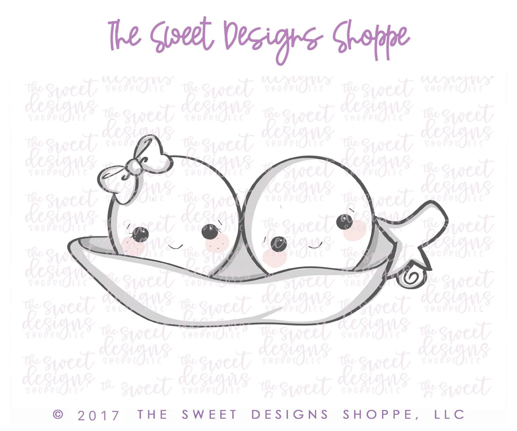 Cookie Cutters - Two Peas in a Pod (Boy and Girl) - Cookie Cutter - The Sweet Designs Shoppe - - ALL, Baby, baby shower, Baby Swaddle, Cookie Cutter, fruit, fruits, Fruits and Vegetables, Pea, Pea in a Pod, Promocode, Swaddle, Twin, Twins