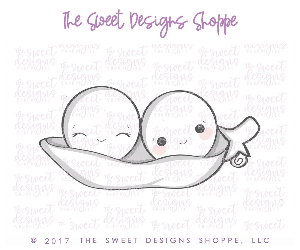 Cookie Cutters - Two Peas in a Pod v2- Cookie Cutter - Sweet Designs Shoppe - - ALL, Baby, baby shower, Baby Swaddle, Cookie Cutter, fruits, Fruits and Vegetables, Pea, Pea in a Pod, Promocode, Swaddle, Twin, Twins