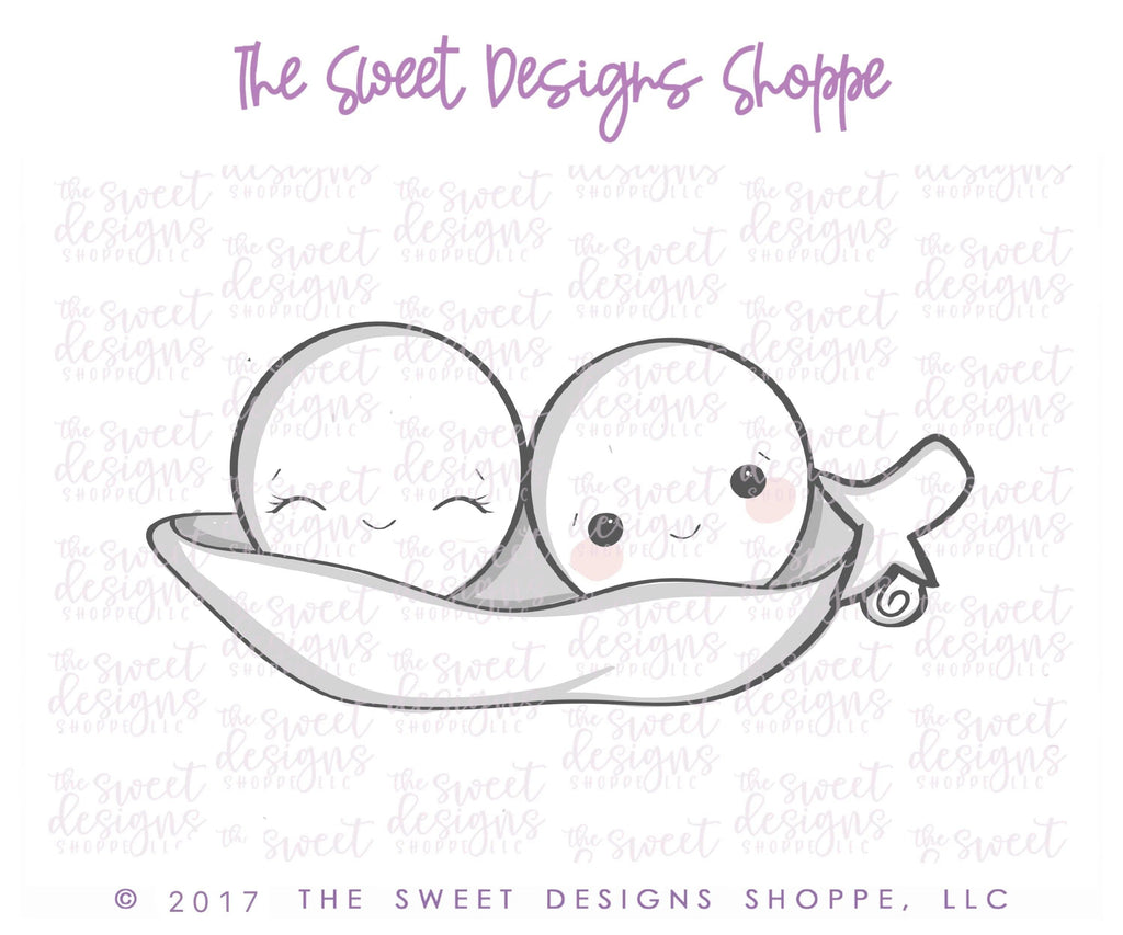 Cookie Cutters - Two Peas in a Pod v2- Cookie Cutter - The Sweet Designs Shoppe - - ALL, Baby, baby shower, Baby Swaddle, Cookie Cutter, fruits, Fruits and Vegetables, Pea, Pea in a Pod, Promocode, Swaddle, Twin, Twins