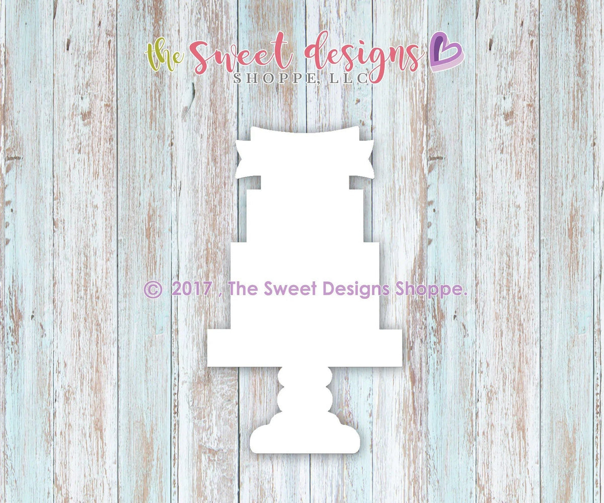 Cookie Cutters - Two Tier Cake Stand With Ribbon V2 - Cookie Cutter - The Sweet Designs Shoppe - TSDS - - ALL,Birthday,cake,Cake Stand,celebration,Cookie Cutter,Food,Food & Beverages,Promocode,STL