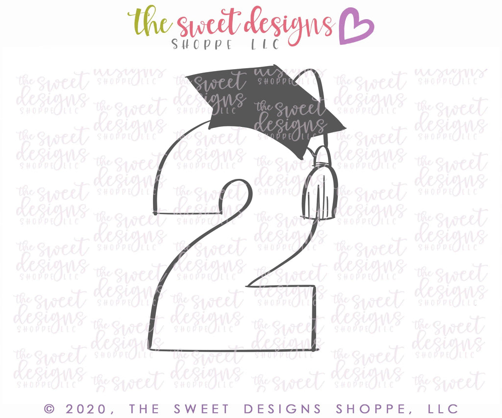 Cookie Cutters - Two with Cap - Cookie Cutter - The Sweet Designs Shoppe - - 050320, 2020, ALL, Cookie Cutter, Grad, Graduation, graduations, handlettering, letter, Lettering, Letters, letters and numbers, number, numbers, PLAQUES HANDLETTERING, Promocode, School / Graduation