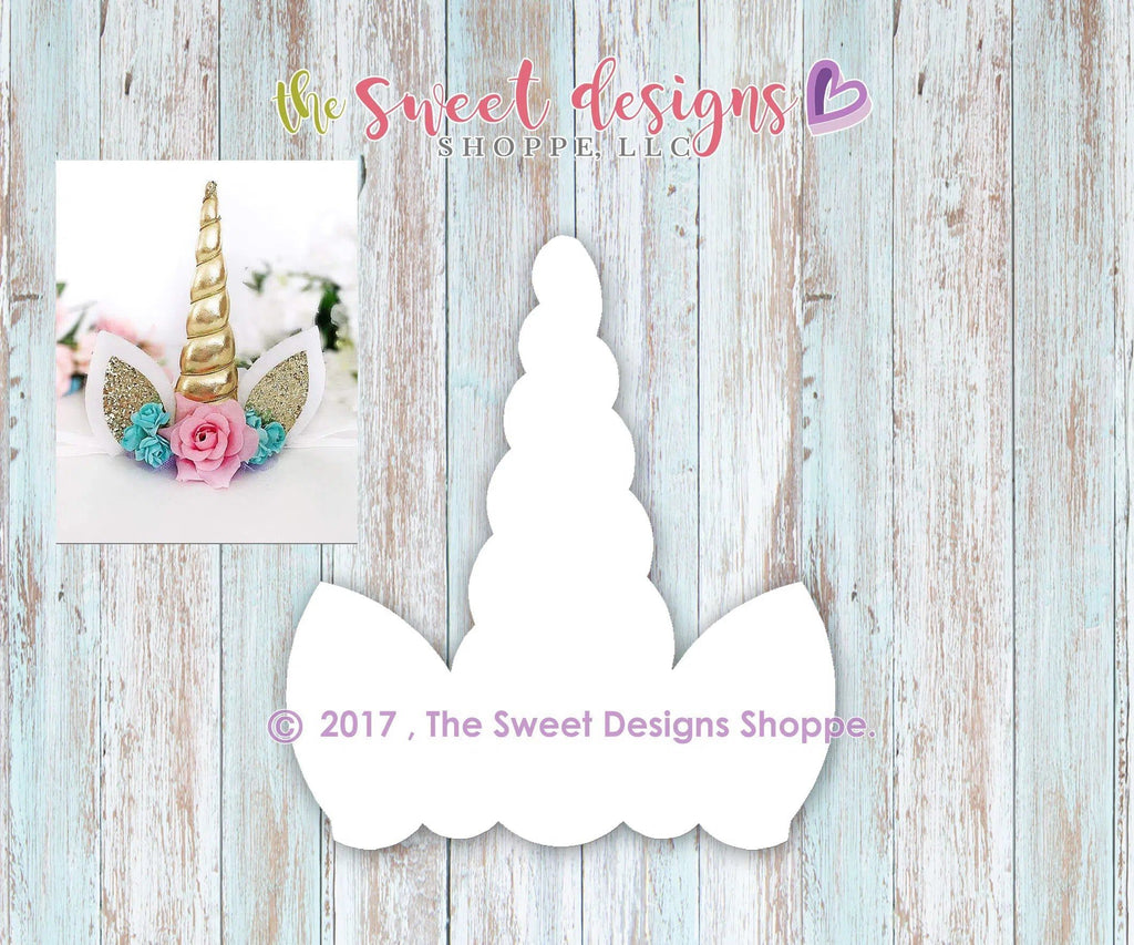 Cookie Cutters - Unicorn Horn with Ears and Flowers - Cookie Cutter - The Sweet Designs Shoppe - TSDS - - ALL,Cookie Cutter,fantasy,floral,flower,Horn,horn with ears,Kids / Fantasy,Promocode,Unicorn,unicorn horn