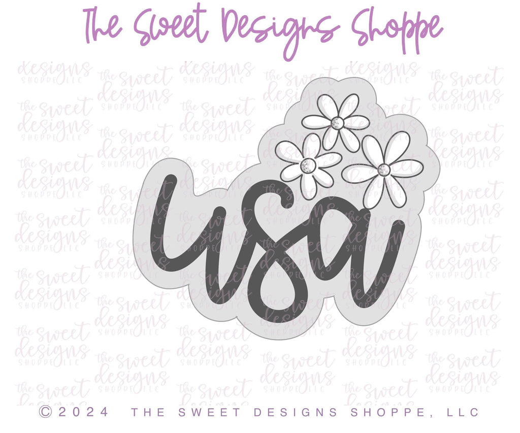 Cookie Cutters - USA Daisy Plaque - Cookie Cutter - The Sweet Designs Shoppe - - 4th, 4th July, 4th of July, ALL, Cookie Cutter, fourth of July, Independence, Lettering, Patriotic, Plaque, Plaques, PLAQUES HANDLETTERING, Promocode, USA