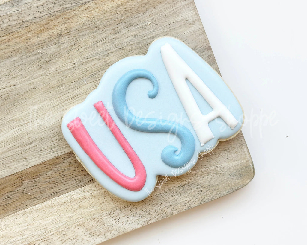 Cookie Cutters - USA Lettering - Cookie Cutter - The Sweet Designs Shoppe - - 4th, 4th July, 4th of July, ALL, Cookie Cutter, fourth of July, Independence, Lettering, New Year, Patriotic, Plaque, Plaques, PLAQUES HANDLETTERING, Promocode, USA