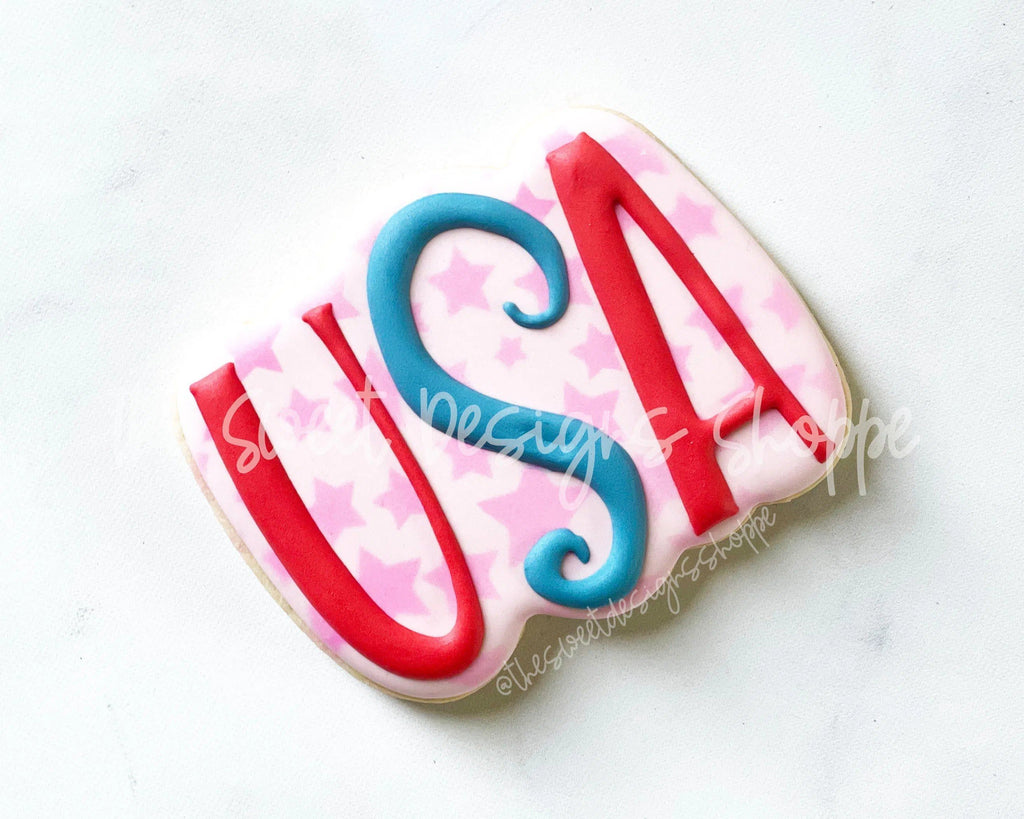 Cookie Cutters - USA Lettering - Cookie Cutter - The Sweet Designs Shoppe - - 4th, 4th July, 4th of July, ALL, Cookie Cutter, fourth of July, Independence, Lettering, New Year, Patriotic, Plaque, Plaques, PLAQUES HANDLETTERING, Promocode, USA